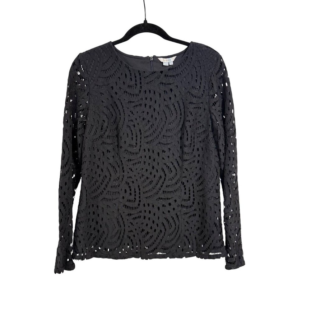 Boden Zeta Black Lace Ponte Long Sleeve Blouse‎ Size 8